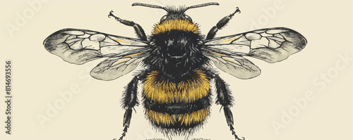 Bumblebee hand drawn sketch From insects collection. vector simple illustration