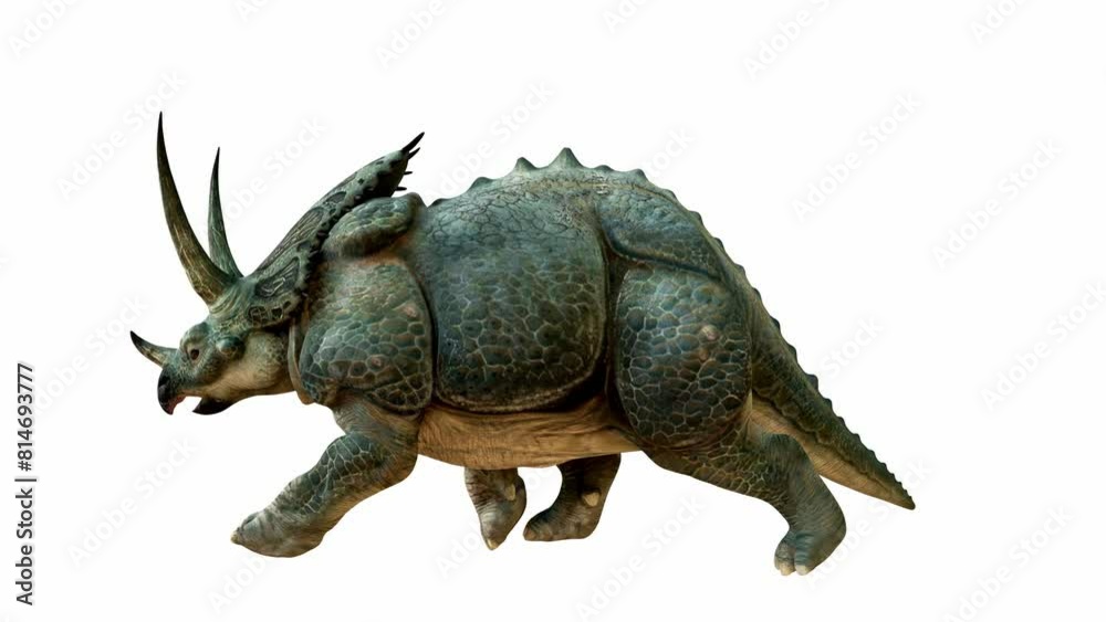 Realistic 3D Rendering of a Triceratops Dinosaur on a Transparent Background. Alpha channel.