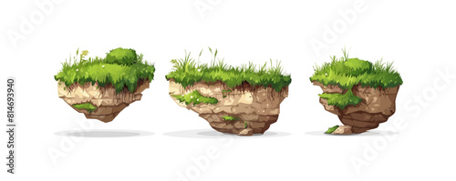 Land pieces with green grass realistic. vector simple