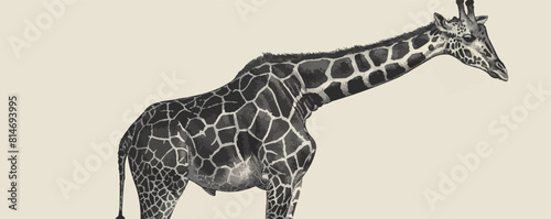 Giraffe standing hand drawn sketch engraving style. vector simple illustration