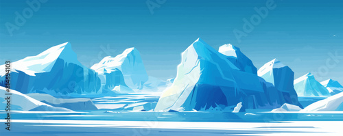 A breathtaking glacier vista with towering ice formations and crystal-clear blue skies. Vector flat minimalistic isolated illustration. photo