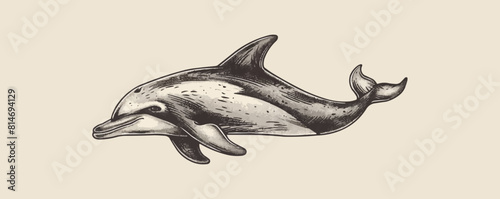 Cute dolphin sketch hand drawn engraving style Vector