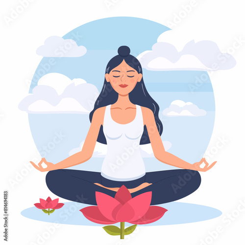 a woman sitting in a lotus position with her eyes closed