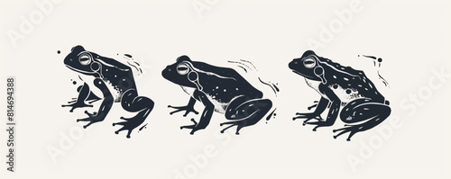 Frogs black and white vector, silhouette shapes illustration