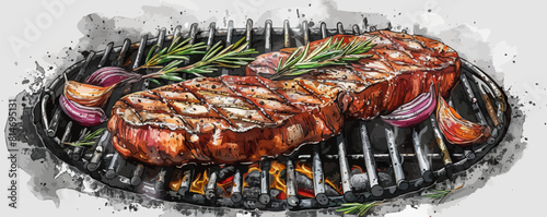 Steak barbecue drawing. vector simple illustration