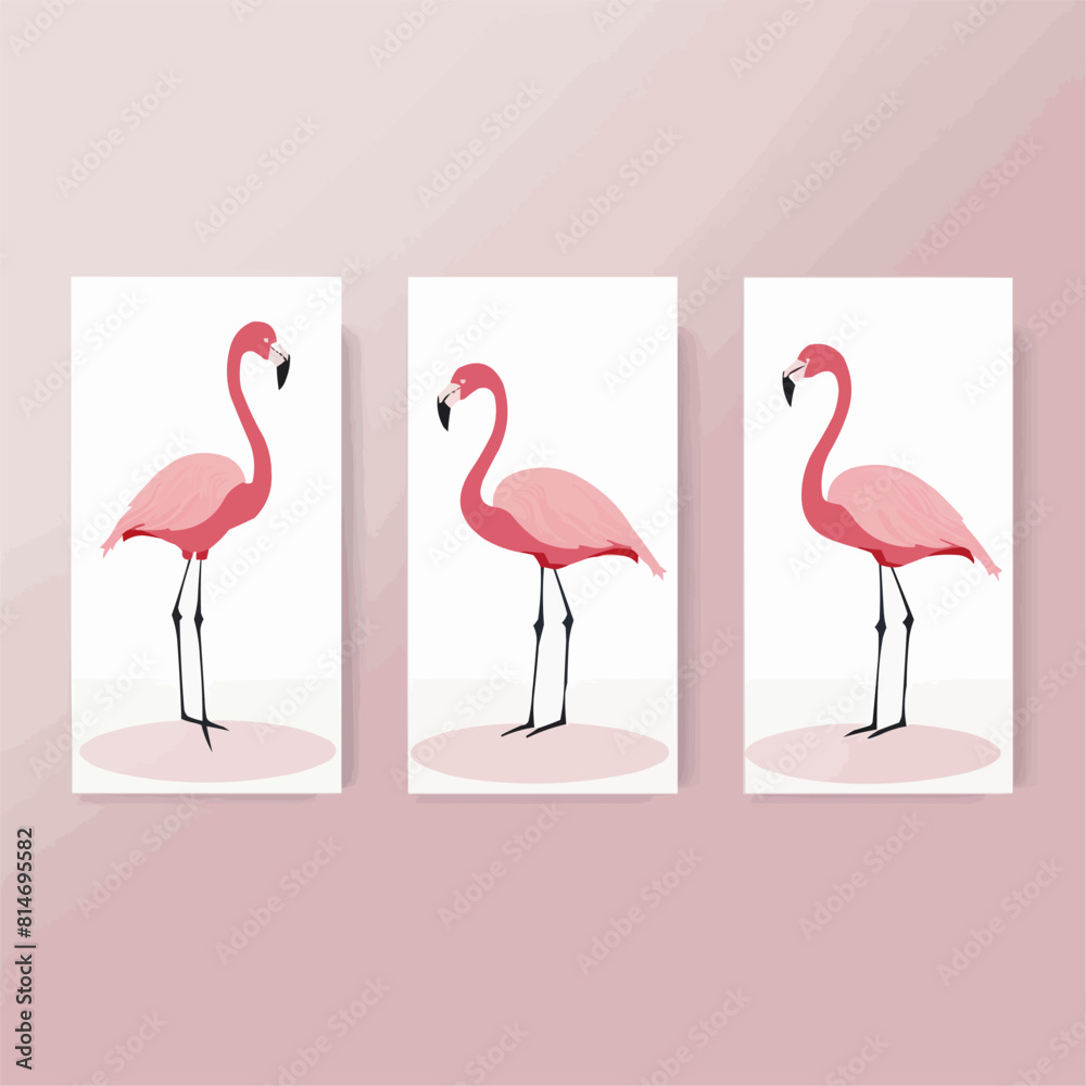 Fototapeta premium Flamingo | Minimalist and Simple set of 3 Line White background