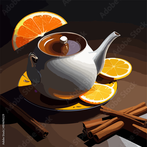 Glass teapot with brewed black tea on white isolated background. Realistic teapot or tea pot. Vector illustration