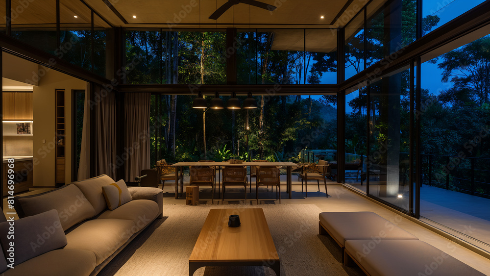 Luxury villa with forest view, night view