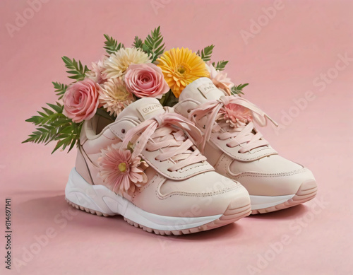 Sneakersy w  r  d kwiat  w na pastelowym tle