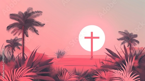 Cross stands tall against a backdrop of lush palm trees