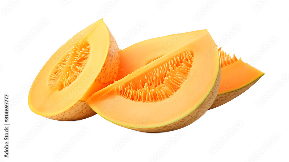 A sliced cantaloupe with a transparent background. A sliced cantaloupe with a transparent background.