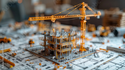 Fototapeta Naklejka Na Ścianę i Meble -  Miniature construction site model with detailed architectural design