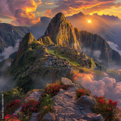 The ancient city of Machu Picchu is a UNESCO World Heritage Site and one of the Seven Wonders of the World photo
