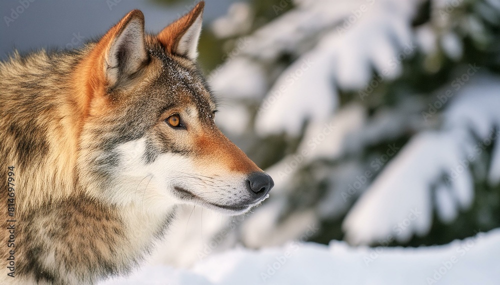Fototapeta premium Un gros plan d’un loup dans la neige