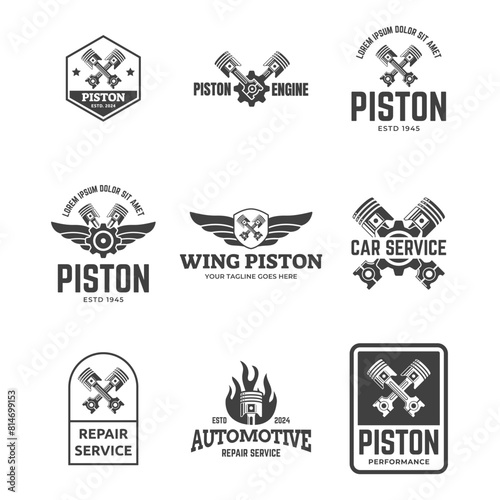 Set of Automotive piston workshop logo design modern badge style custom car service engine tune up logo.