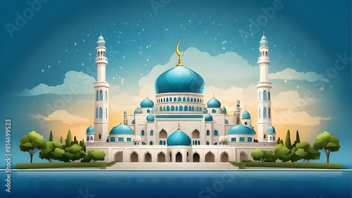 Illustration of stunning building design of Muslim mosque for Ramadan idea.