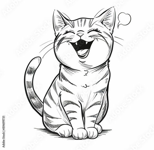 a black and white drawing of a cat yawning