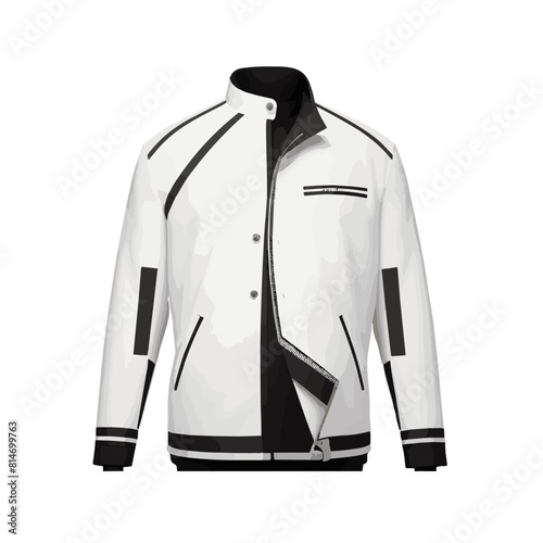 Realistic mockup of jacket or puffer coat. Men's and women's Jacket with long sleeves. Clothes in light, white colors. Template warm apparel with zipping. Front and back view