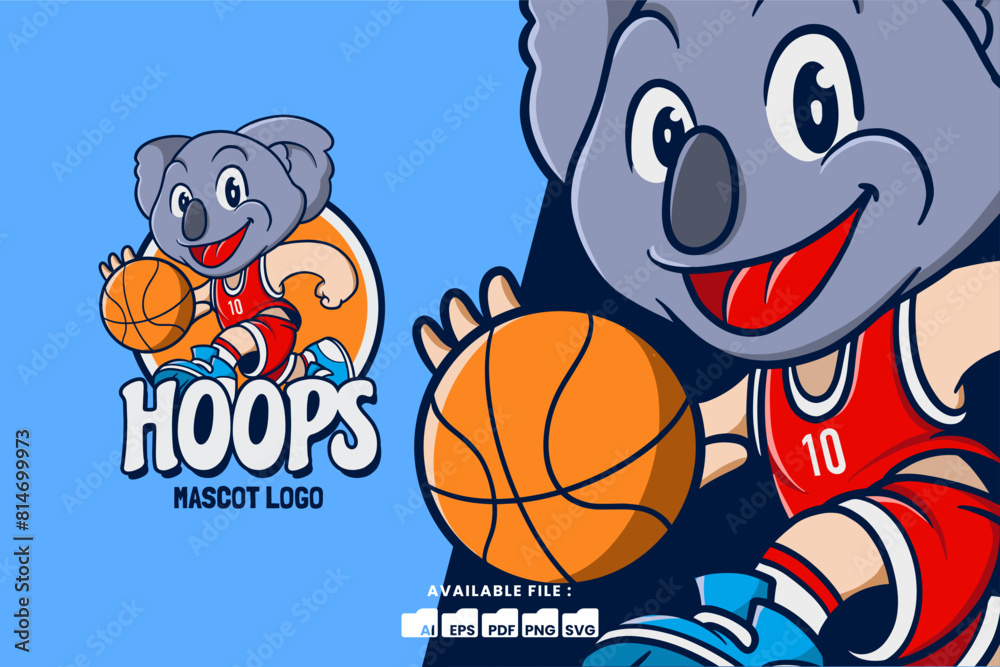 Naklejka premium Cartoon Animal Design Koala Playing Basketball Mascot Logo
