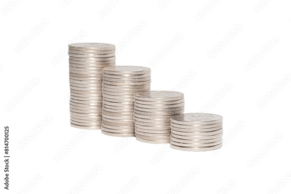 Coin on white background, stacked coins, isolated Coin on white background, stacked coins, isolated