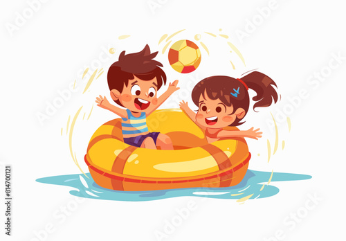 two children playing in an inflatable pool