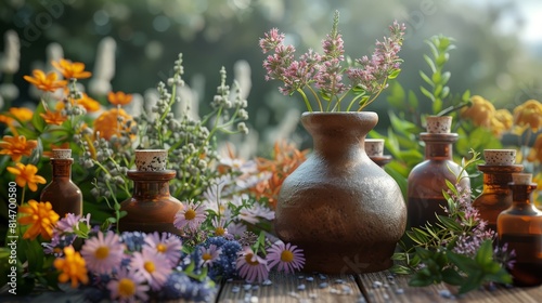 Wallpaper Mural Natural beauty captured in a vase. A still life of a clay vase filled with an assortment of colorful flowers. Torontodigital.ca