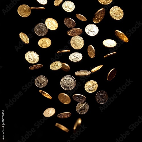 Golden Coins Exploding in Mid-Air with Sparkling Background