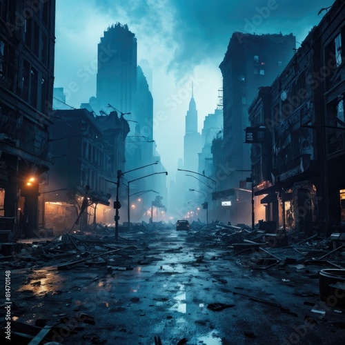 Desolate Urban Street in a Post Apocalyptic World