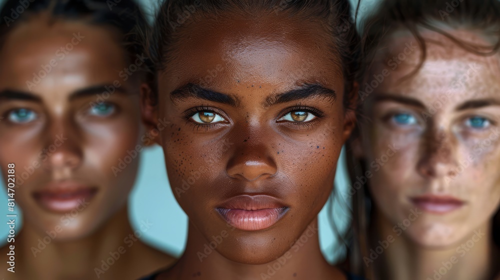 Portrait of professional female athletes showing focus and determination, elements of their national identity.