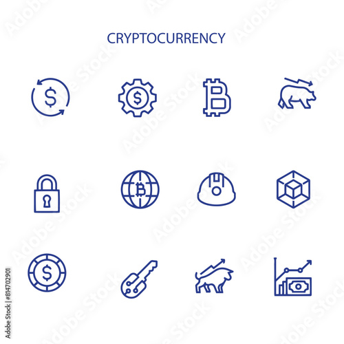 set of cryptocurrency and trading line vector icon   bitcoin line icon