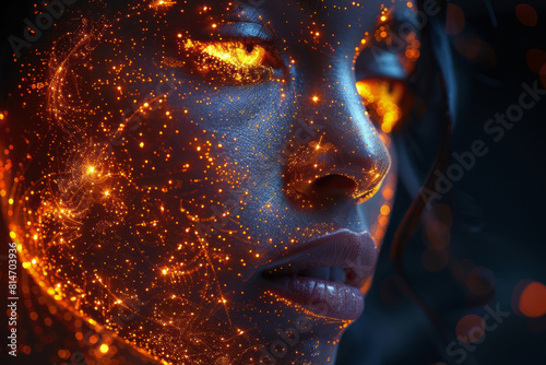 Digital art portrait of a woman enhanced with glowing lights