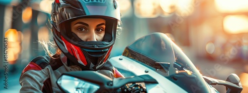 a girl on a sports motorcycle. selective focus photo