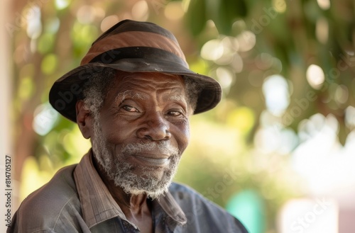 Elderly African American Man Wearing Hat with Warm Smile © Khmel