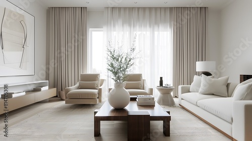 serene living room with clean lines and neutral colors