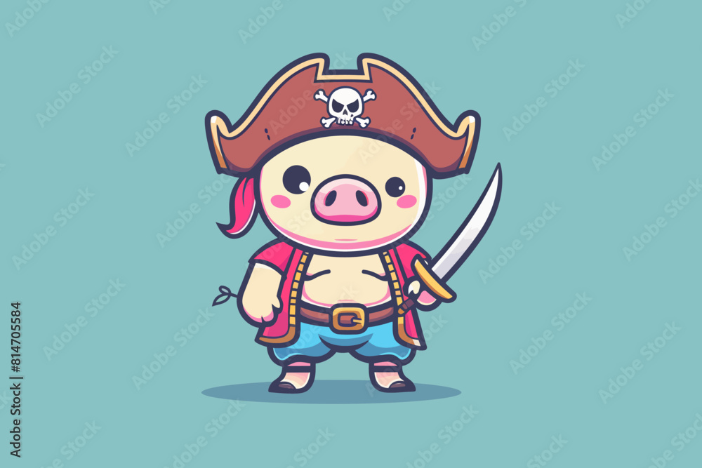 a pig with a pirate hat and a sword a pig with a pirate hat and a sword