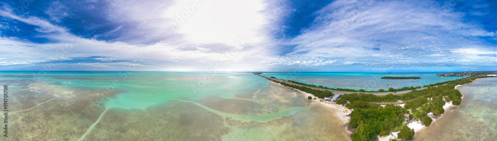 Vegetation and road across Keys Islands, Florida aerial view