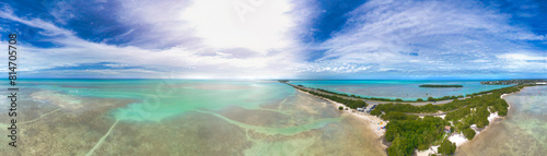 Vegetation and road across Keys Islands, Florida aerial view