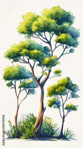 A watercolor painting of a group of trees