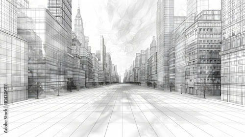 Conceptual Pencil Drawing of an Urban Cityscape