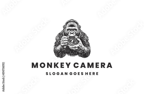 Monkey camera logo icon design template vector illustration