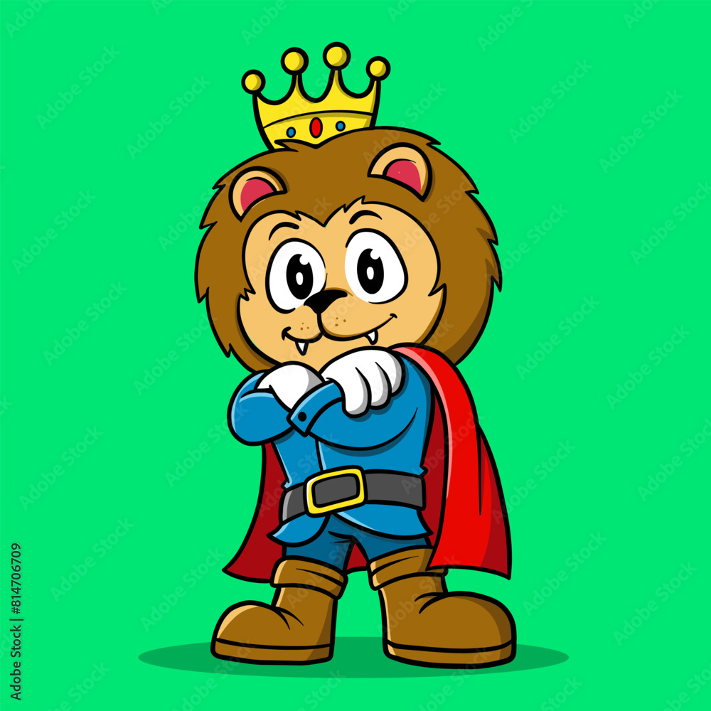 A Cute Lion King with Crown Cartoon Vector Illustration. Icon Concept Isolated A Cute Lion King with Crown Cartoon Vector Illustration. Icon Concept Isolated