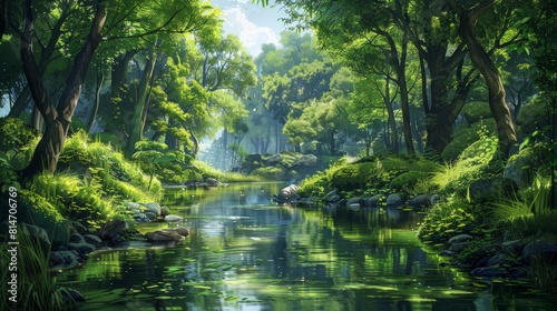 beautiful forest with a river running through it