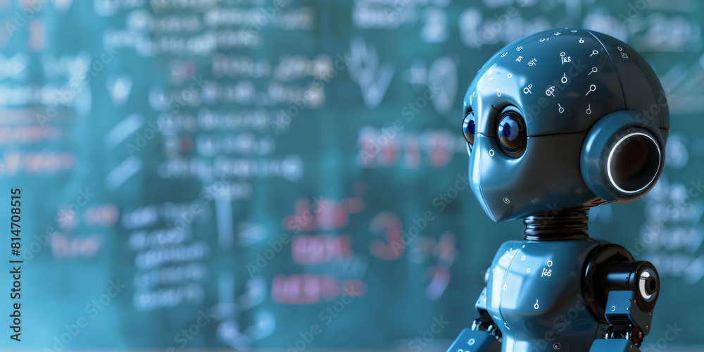 3d rendering robot in front of the background of a school board 3d rendering robot in front of the background of a school board