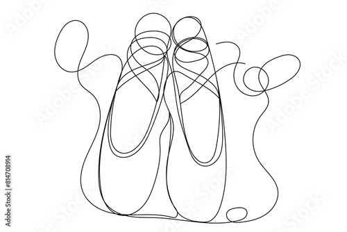 Line Art Pointe Shoe. One Continuous Outline Drawing. Editable vector Thin Outline Stroke Curve Contour. Classic Dance Elegant Vintage Accessories Symbol. Professional Ballet Dancer Footwear Icon Art