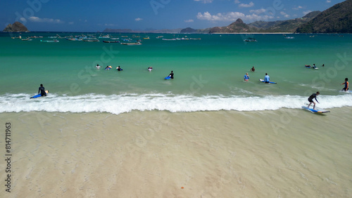 Aerial view of Selong Belanak Beach in Lombok, Indonesia photo