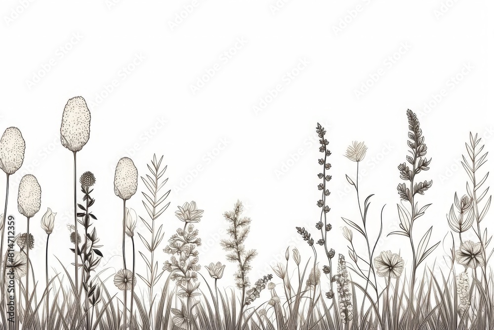 Botany nature journaling flat design front view field sketching theme cartoon drawing black and white Botany nature journaling flat design front view field sketching theme cartoon drawing black and white
