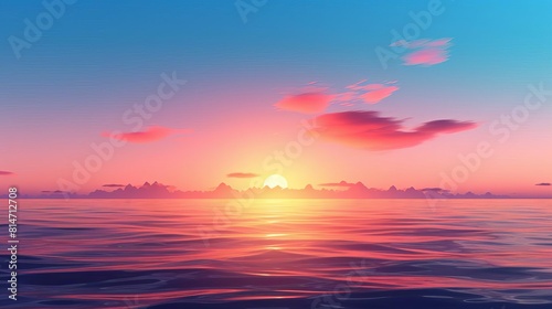 Ocean sunrise photography flat design side view scenic captures theme 3D render vivid