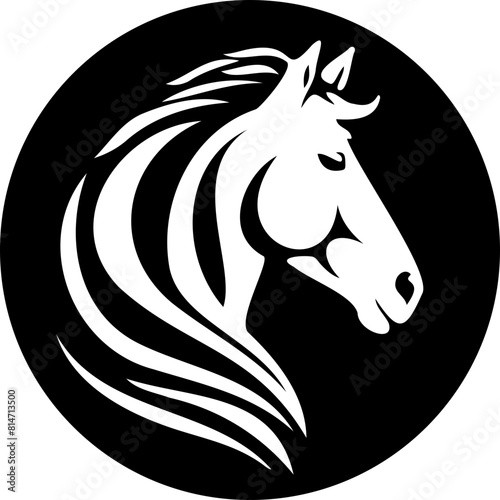 Horse head silhouette in drawing line design. Vector template for logo. (ID: 814713500)