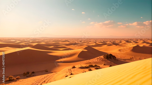 Sunny Day in the desert  desert with blue sky AI background footage