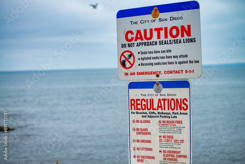 Danger sign at La Jolla Cove beach, San Diego photo
